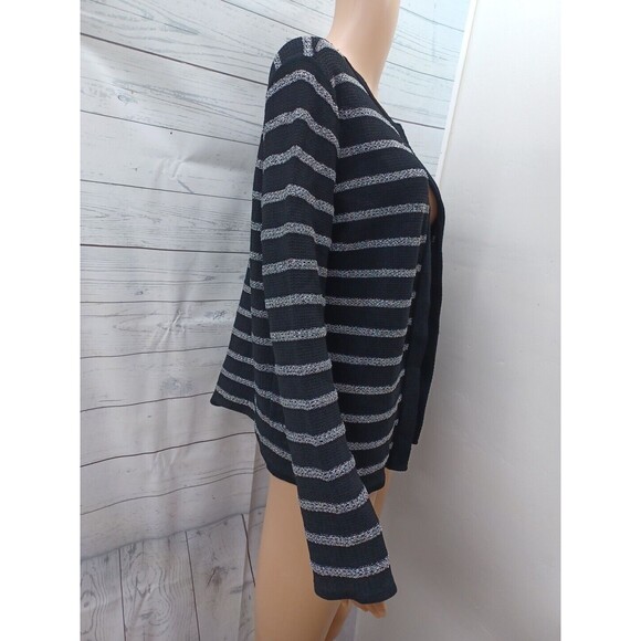 Jones New York Signature Open Cardigan Black Metallic Silver Stripe Texture Sz L - Picture 5 of 9
